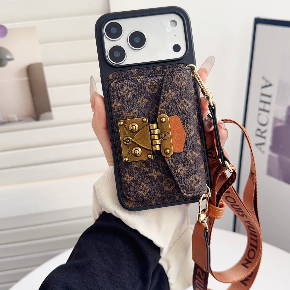 Luxury iPhone Case with Card Holder and Strap 12-18 Pro & Pro Max