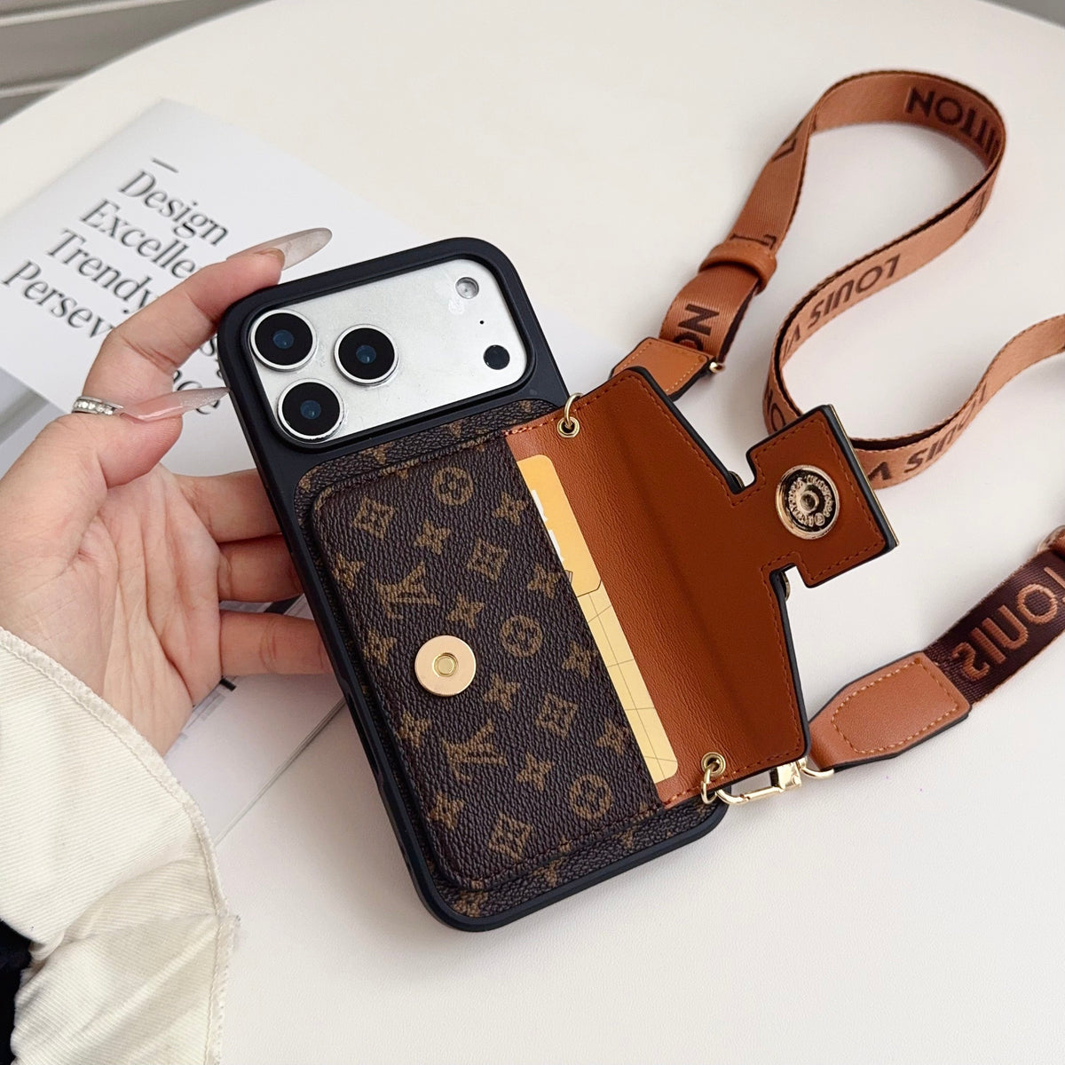 Luxury iPhone Case with Card Holder and Strap 12-18 Pro & Pro Max