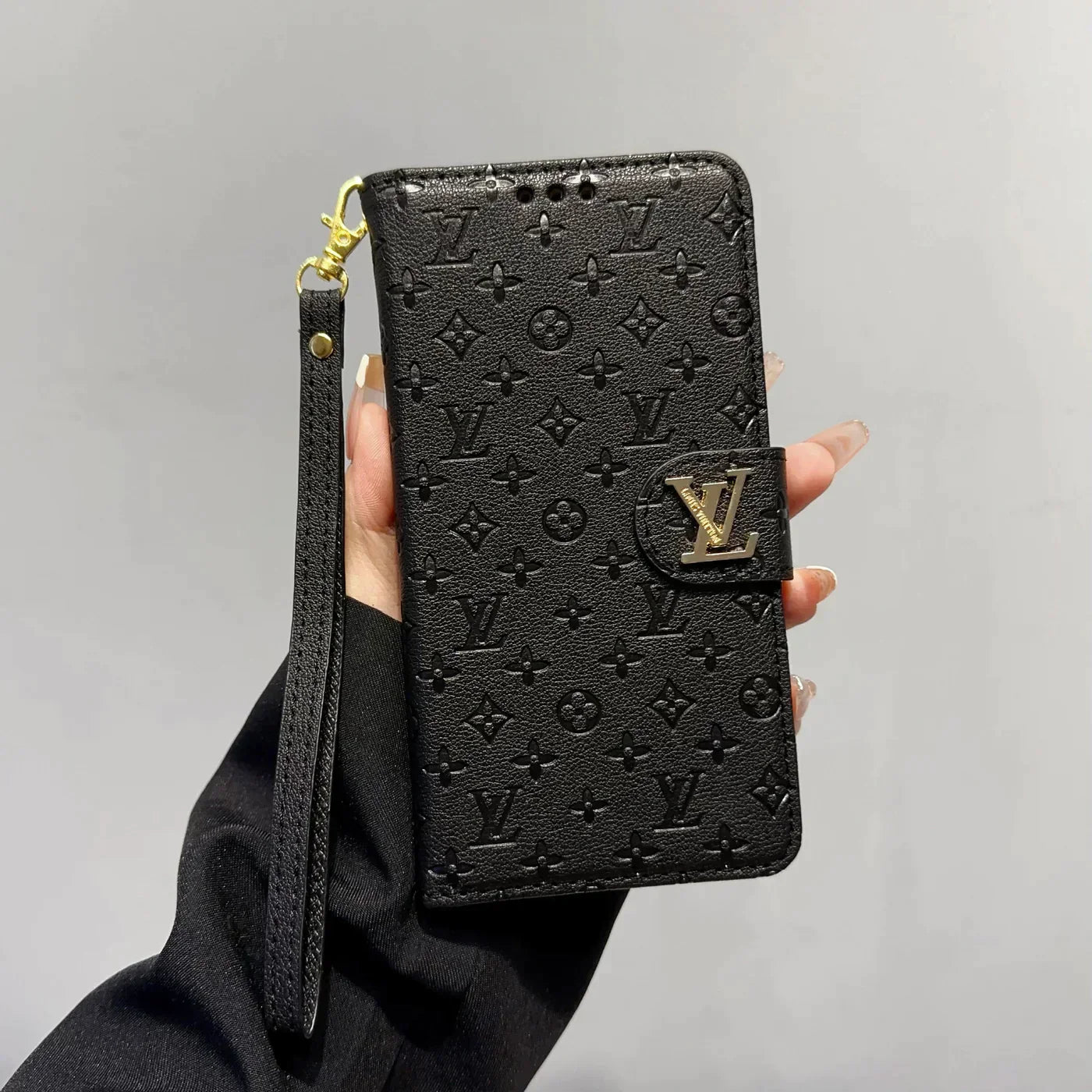 Classic Pattern Executive Leather Wallet Case with Wrist Strap