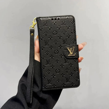 Classic Pattern Executive Leather Wallet Case with Wrist Strap