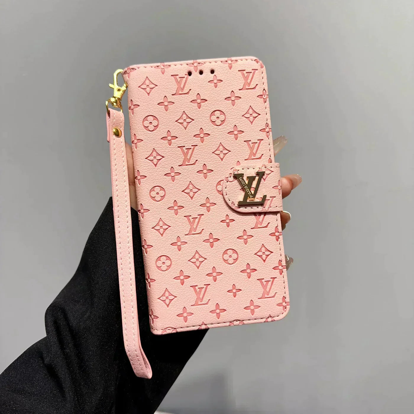 Classic Pattern Executive Leather Wallet Case with Wrist Strap