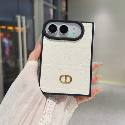Luxury C Dior Quilted Leather Case with Gold Emblem for iPhone Duo