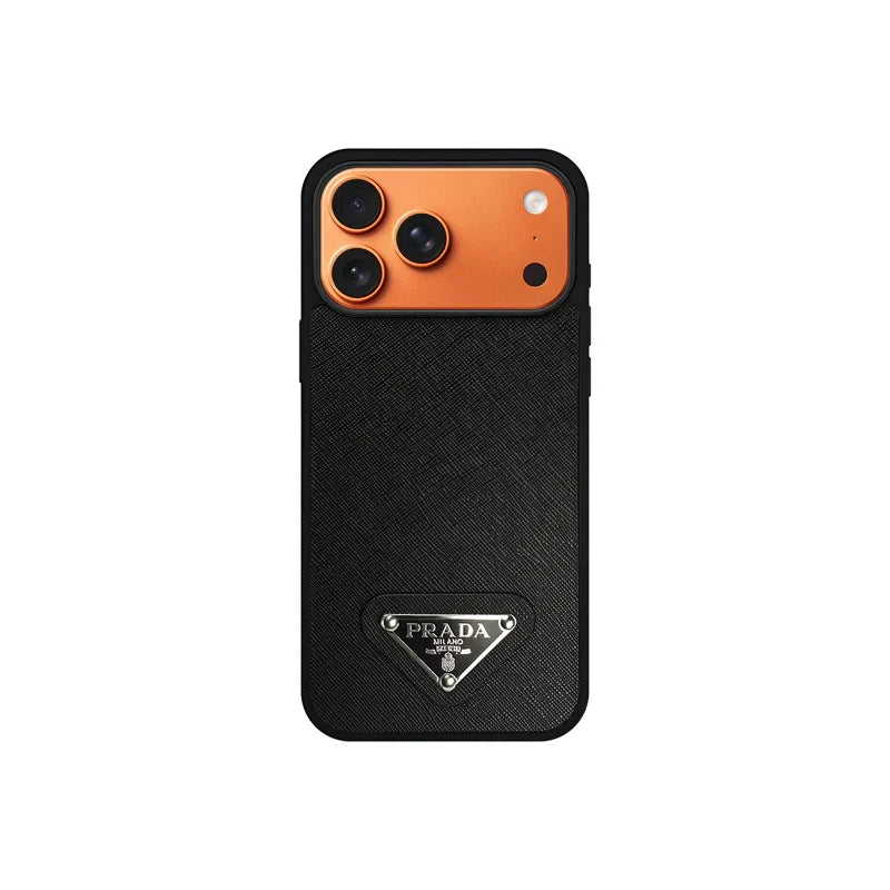 Premium Saffiano Leather Triangle Logo Case - iPhone 12-18 Pro & Pro Max