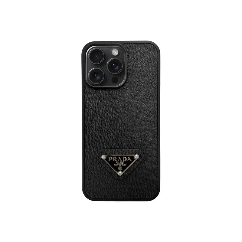 Premium Saffiano Leather Triangle Logo Case - iPhone 12-18 Pro & Pro Max