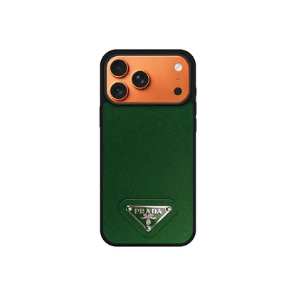 Premium Saffiano Leather Triangle Logo Case - iPhone 12-18 Pro & Pro Max