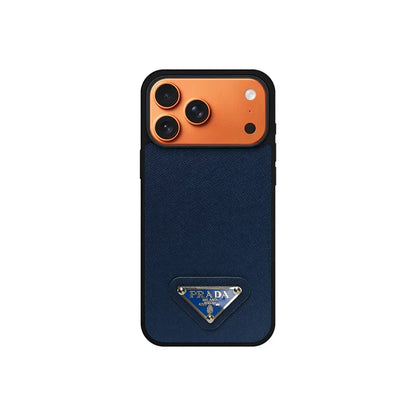 Premium Saffiano Leather Triangle Logo Case - iPhone 12-18 Pro & Pro Max