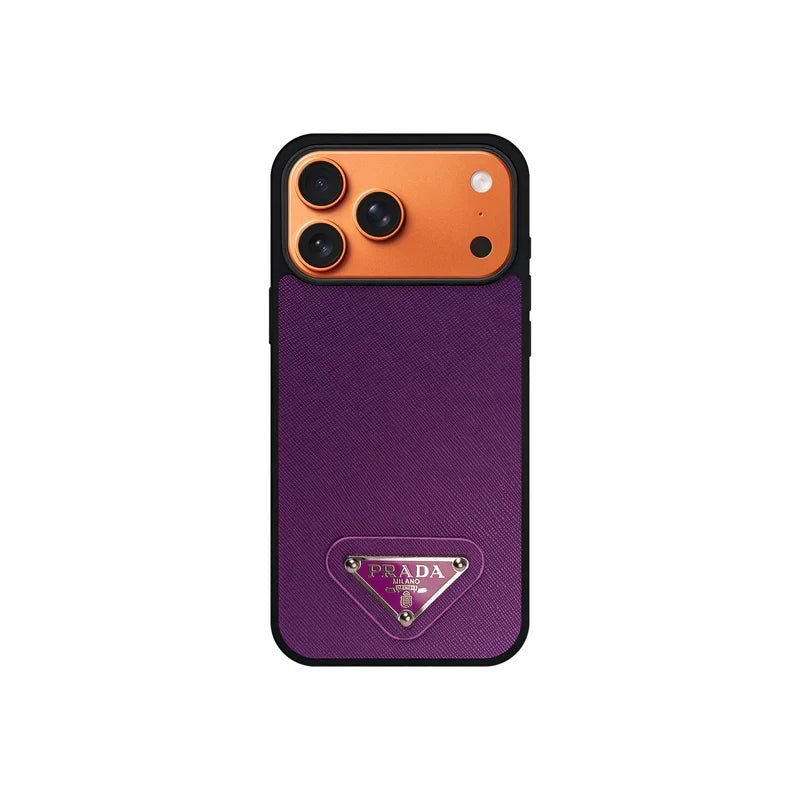 Premium Saffiano Leather Triangle Logo Case - iPhone 12-18 Pro & Pro Max