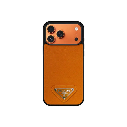 Premium Saffiano Leather Triangle Logo Case - iPhone 12-18 Pro & Pro Max