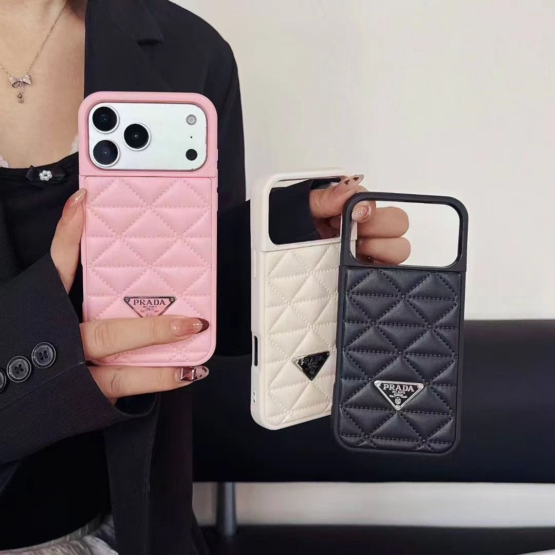 Luxury Quilted Triangle Logo Case - iPhone 12-18 Pro & Pro Max