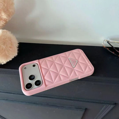 Luxury Quilted Triangle Logo Case - iPhone 12-18 Pro & Pro Max