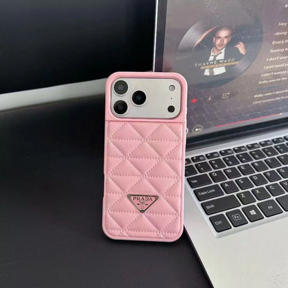 Luxury Quilted Triangle Logo Case - iPhone 12-18 Pro & Pro Max