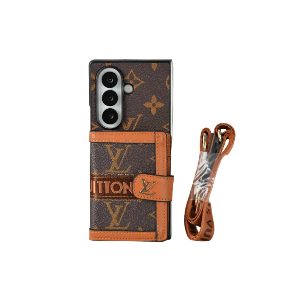 Luxury Monogram Wallet Case with Crossbody Strap for Samsung Galaxy Z Fold 3/4/5/6/7