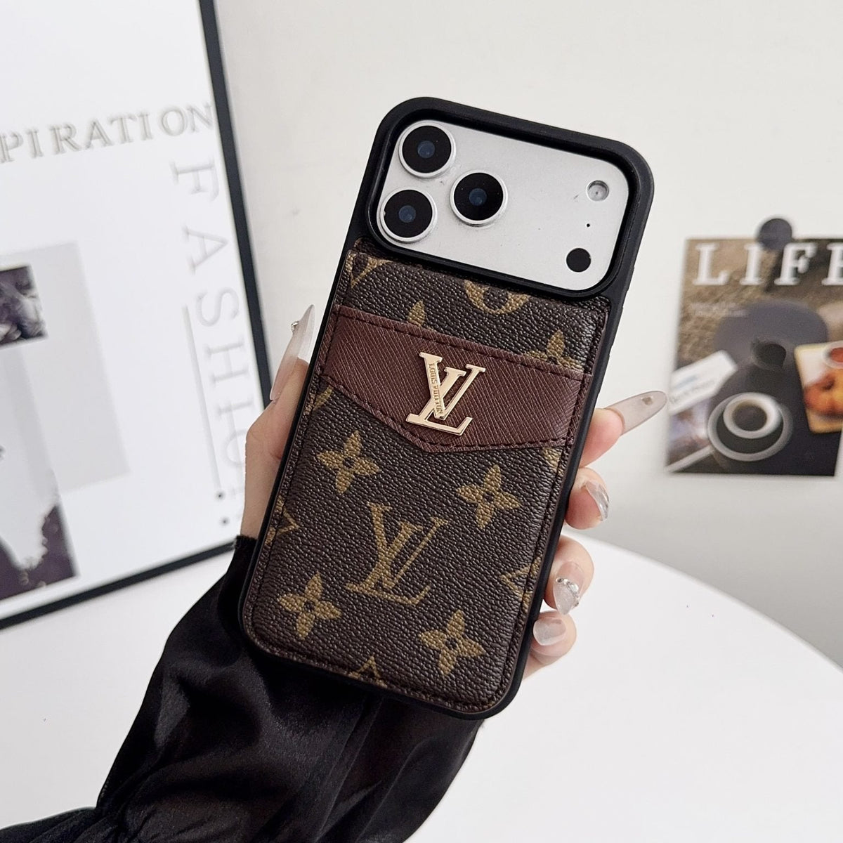 Louis V Card Holder Case For iPhone 12-18 Pro & Pro Max
