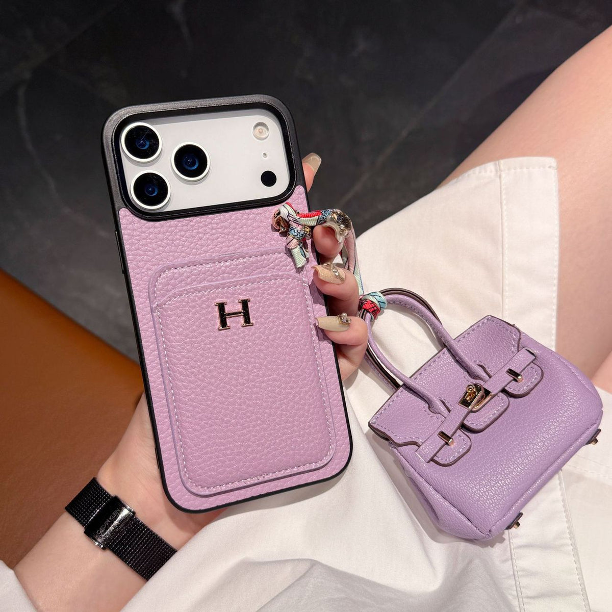 Designer Case with Mini Bag Charm & Strap - iPhone 12-18 Pro & Pro Max