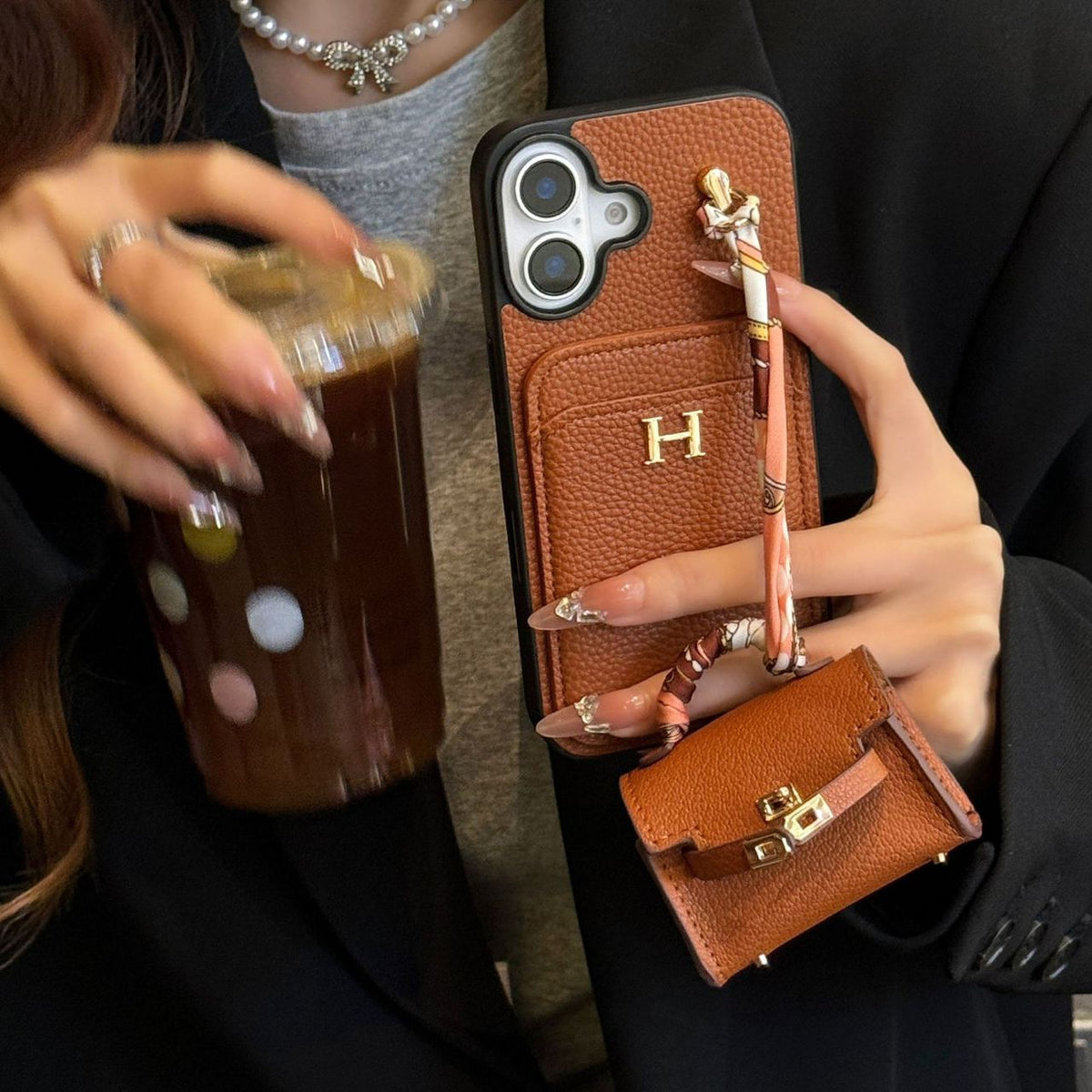 Designer Case with Mini Bag Charm & Strap - iPhone 12-18 Pro & Pro Max