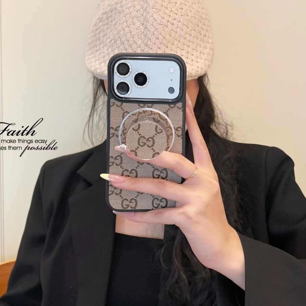 Designer Monogram MagSafe Case with Lens Rings For iPhone 13-18 Pro & Pro Max