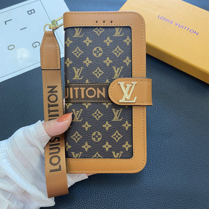 Premium Genuine Leather Monogram Canvas Wallet Card Holder Case Samsung Galaxy Roxy New