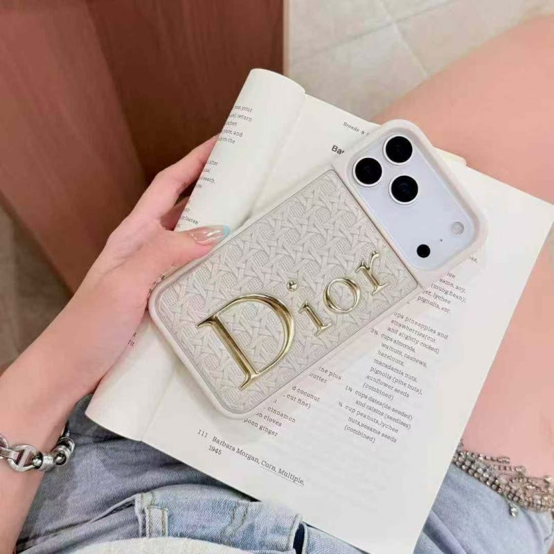 Luxury Cannage Weave iPhone Case with Gold Dior Logo