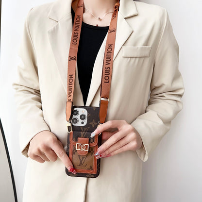 Luxury DAUPHINE LEATHER MONOGRAM CROSSBODY IPHONE CASE 12-18 Pro & Pro Max