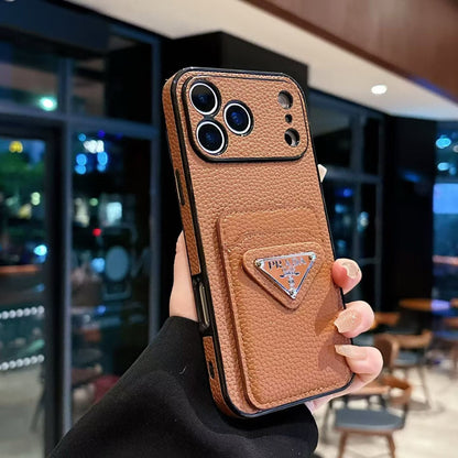 Luxury Plaque Leather Triangle Case - iPhone 12-18 Pro & Pro Max