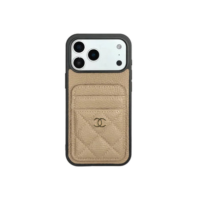 Leather Phone Case and Two Card Slots with Gold Label For iPhone 12-18 Pro & Pro Max