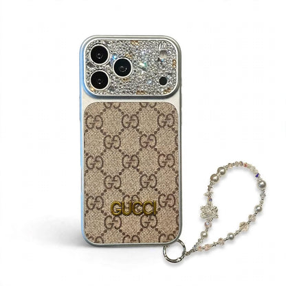 Luxury Case With Rhinestone Picture Frame And Snowflake Beaded Wrist Strap For iPhone