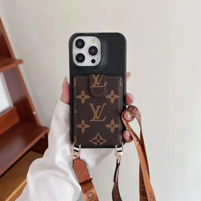 luxury iPhone Case Card Holder Detachable Lanyard 12-18 Pro & Pro Max