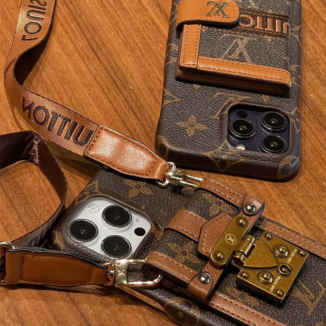 Canvas Leather Wallet Card Holder Crossbody iPhone Case 12-18 Pro & Pro Max