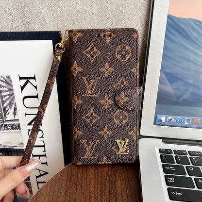 Classic Pattern Executive Leather Wallet Case with Wrist Strap