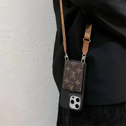 luxury iPhone Case Card Holder Detachable Lanyard 12-18 Pro & Pro Max