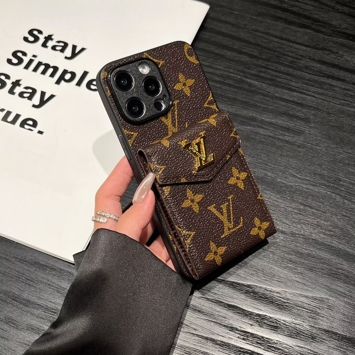 Luxury Card Holder Canvas Leather Apple iPhone Case 12-18 Pro & Pro Max