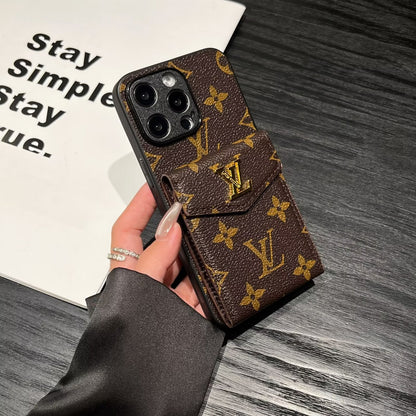 Luxury Card Holder Canvas Leather Apple iPhone Case 12-18 Pro & Pro Max