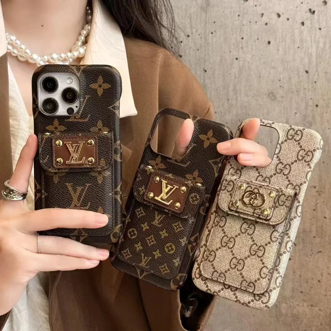 Monogram Canvas Back Card Holder Classic Ophidia Leather iPhone Case 13-18 Pro & Pro Max