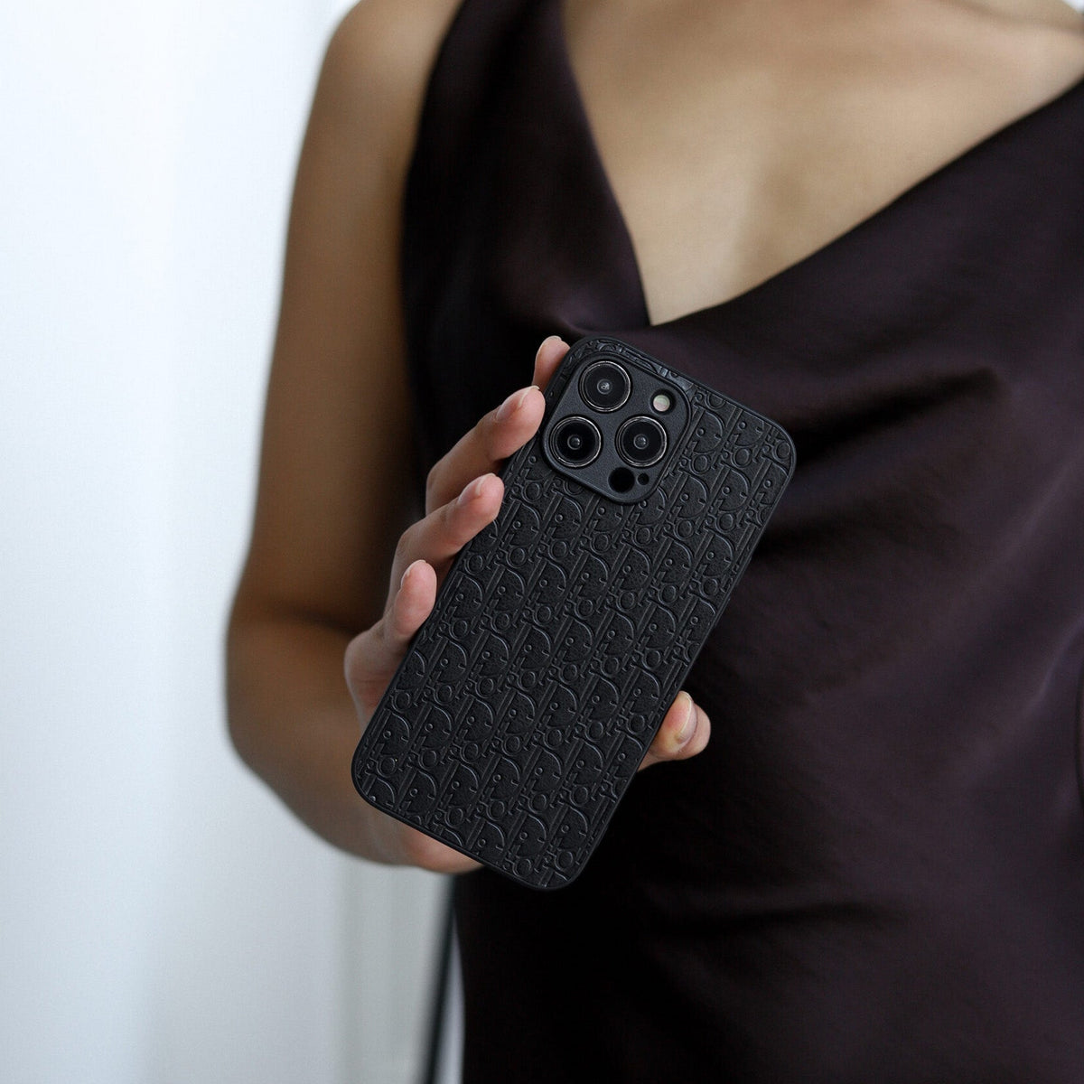 Dior Oblique Embossed Leather Case for iPhone 12-18 Series