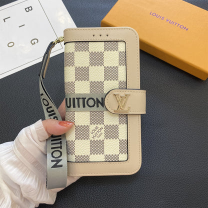 Premium Genuine Leather Monogram Canvas Wallet Card Holder Case Samsung Galaxy Roxy New