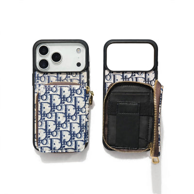 Blue Dior Case with Pouch Wallet - iPhone 12-18 Pro & Pro Max