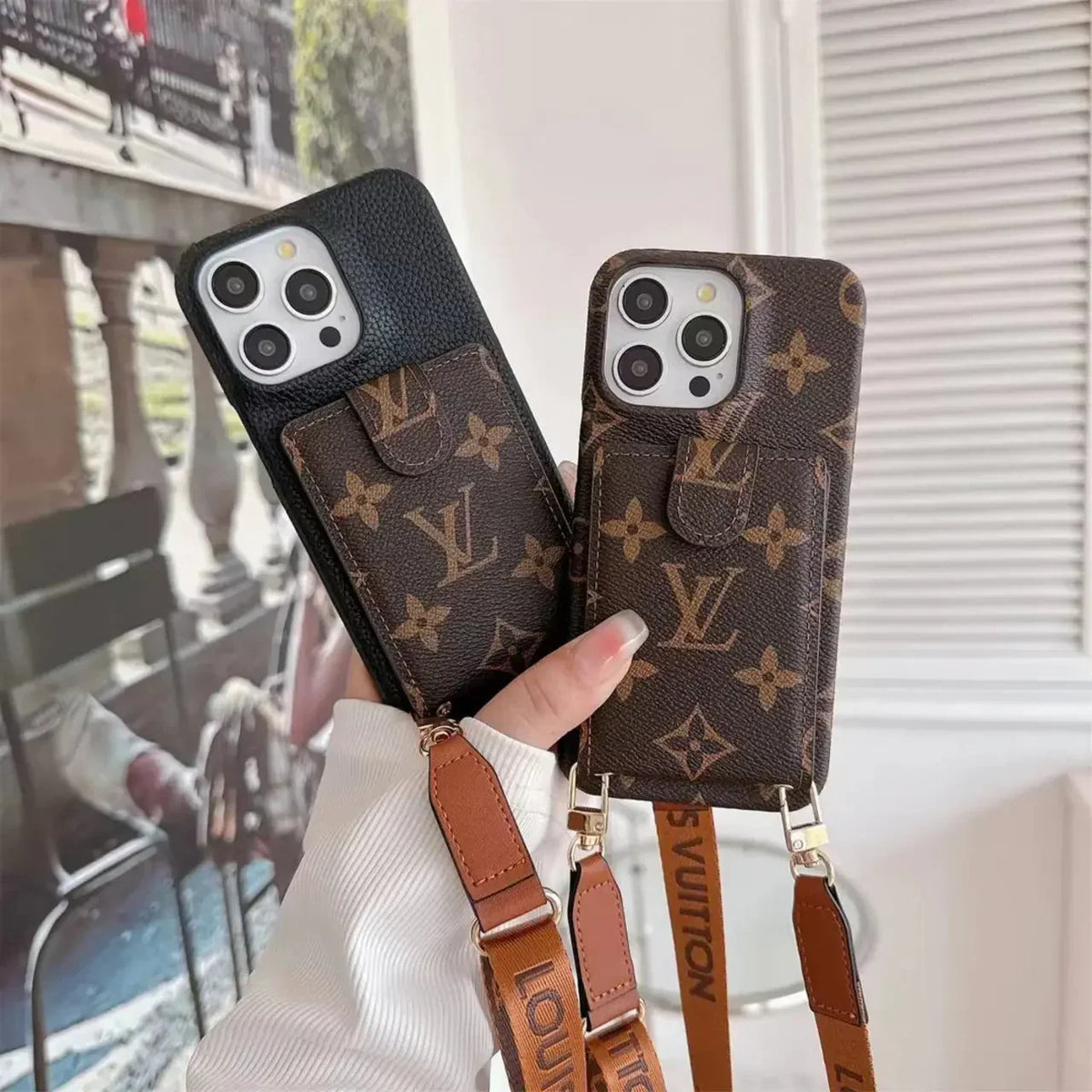 luxury iPhone Case Card Holder Detachable Lanyard 12-18 Pro & Pro Max