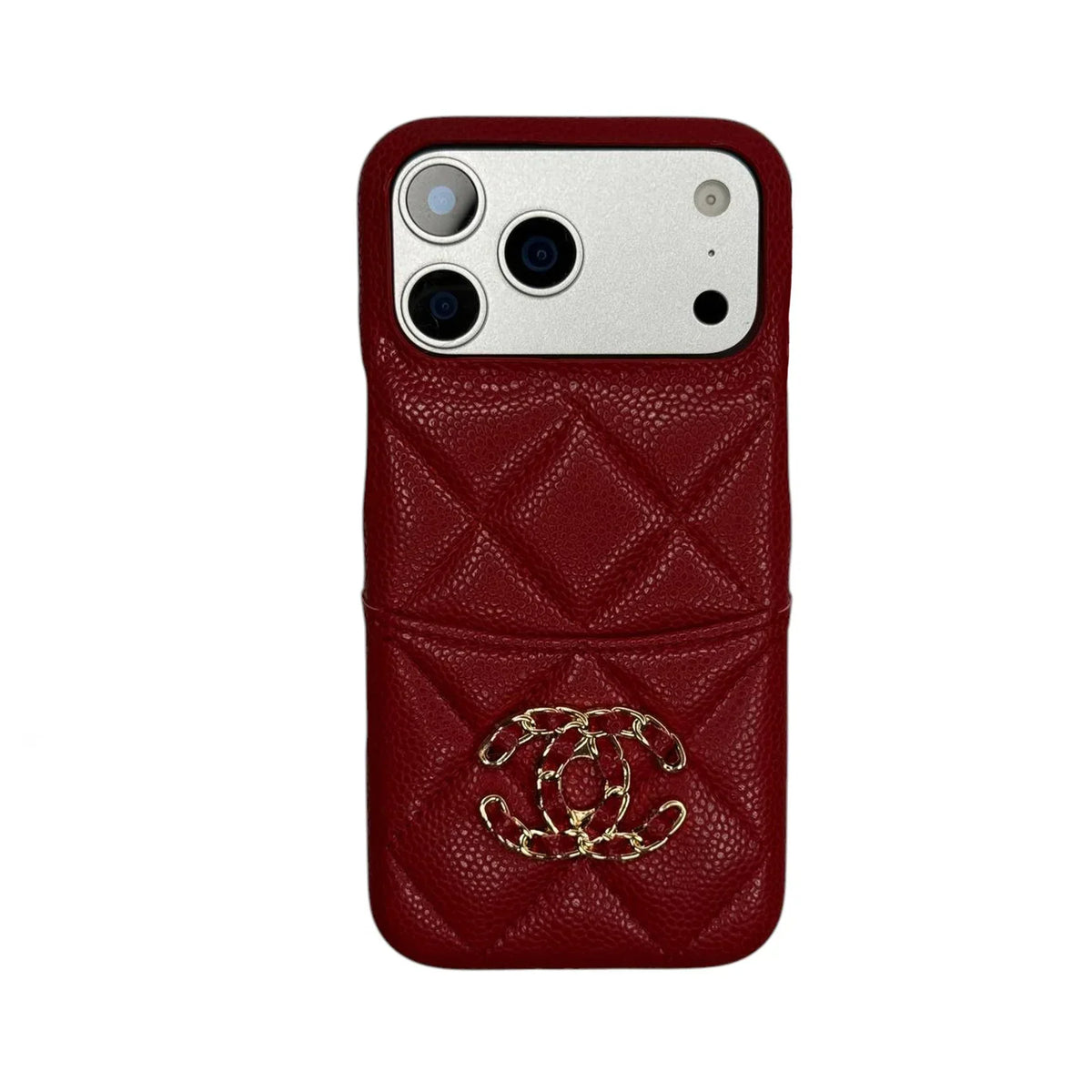 Chanel Quilted Caviar Leather Case with Chain Logo Emblem for iPhone 18-13