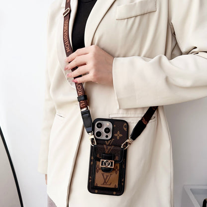Luxury DAUPHINE LEATHER MONOGRAM CROSSBODY IPHONE CASE 12-18 Pro & Pro Max