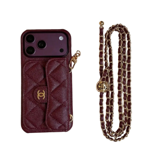 Burgundy Leather Crossbody Wallet Case for iPhone 13-18 Pro & Pro Max