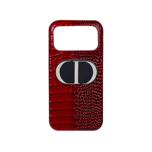 Luxury Dior Mirrored Burgundy Leather Case For iPhone  12-18 Pro & Pro Max