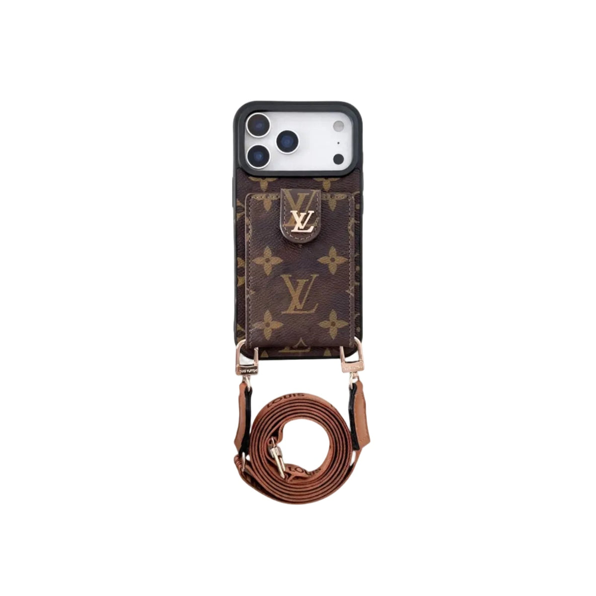 Lv Leather Card Holder Case Crossbody for iPhone 12-18 Pro & Pro Max