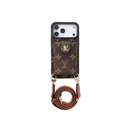 Lv Leather Card Holder Case Crossbody for iPhone 12-18 Pro & Pro Max