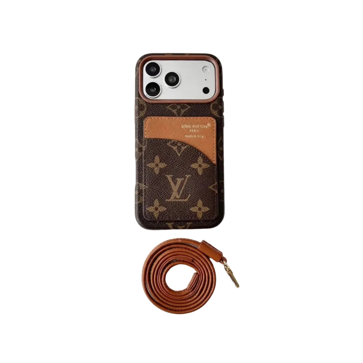 Luxury Monogram Cardholder Phone Case with Lanyard Strap For iPhone 13-18