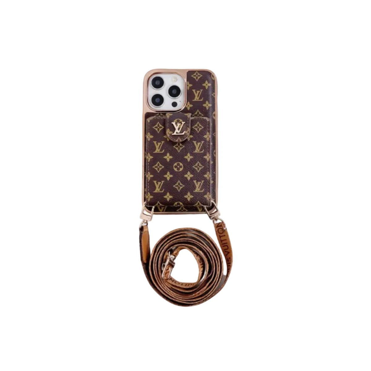LUXURY ELECTROPLATING MONOGRAM CARD HOLDER CROSSBODY IPHONE CASE