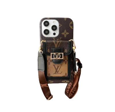 Luxury DAUPHINE LEATHER MONOGRAM CROSSBODY IPHONE CASE 12-18 Pro & Pro Max