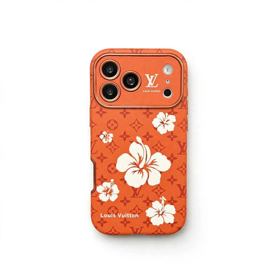 Orange LV Case with Beautiful Floral Patterns for iPhone 12-18 Pro & Pro Max