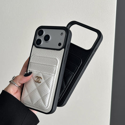 Leather Phone Case and Two Card Slots with Gold Label For iPhone 12-18 Pro & Pro Max