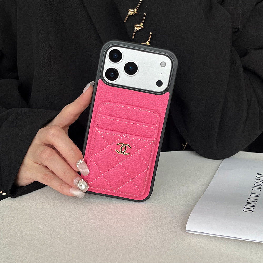 Leather Phone Case and Two Card Slots with Gold Label For iPhone 12-18 Pro & Pro Max